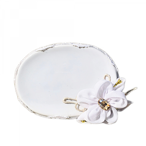 Porta saponetta bianco con fiore in ceramica 9x12 cm - Creazioni Artistiche