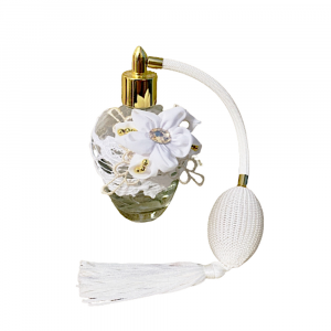 Spruzzino porta profumo bianco in vetro con fiore 12 cm - Creazioni Artistiche