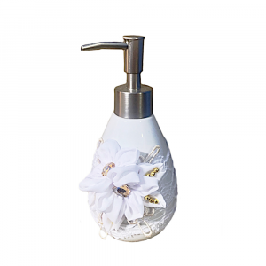 Porta sapone liquido bianco con fiore in ceramica 18 cm - Creazioni Artistiche