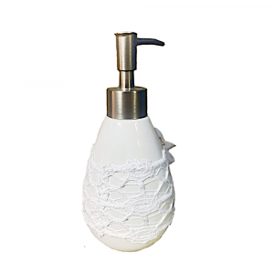 Porta sapone liquido bianco con fiore in ceramica 18 cm - Creazioni Artistiche