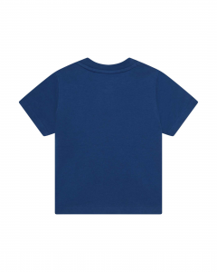 T-shirt blu mezza manica in cotone con scritta logo bianca 6-18 mesi