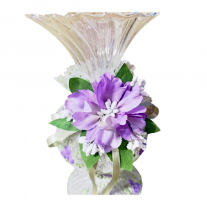 Vasetto in vetro soffiato con fiore lilla 20 cm - Creazioni Artistiche