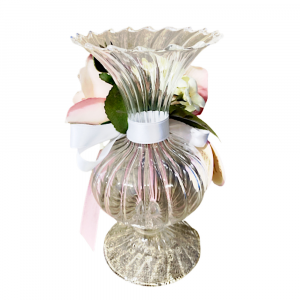 Vasetto in vetro soffiato con fiore rosa 20 cm - Creazioni Artistiche