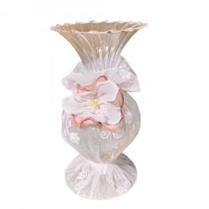 Vasetto in vetro soffiato con fiore e perle 20 cm - Creazioni Artistiche