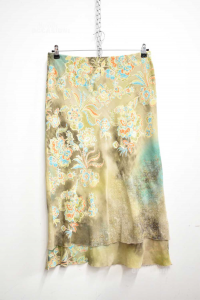 Skirt Woman Dismero 100% Silk Size 50 Green Fantasy Light Blue Orange