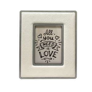 Single wooden photo frame covered in white eco-leather with silver details made in Italy