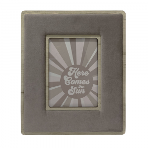 Single wooden photo frame covered in khaki velvet with ivory details made in Italy