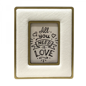 Single wooden photo frame covered in white eco-leather with gilded details made in Italy