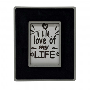 Single wooden photo frame covered in black velvet with silver details made in Italy