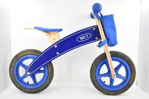 Bicycle Baby Wood Without Pedals Blue Dark Size 1 With Basketball Blue In Front