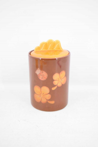 Oggetto Vaso Thun In Ceramica Marrone Con Tappo Arancione H 15 Cm