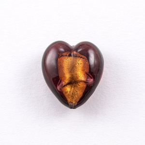 Perla cuore in vetro di Murano 20 mm. Vetro ametista e foglia oro sommersa e foro passante per bigiotteria