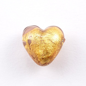 Perla cuore in vetro di Murano 22 mm. Vetro rosa e foglia oro sommersa e foro orizzontale per bigiotteria