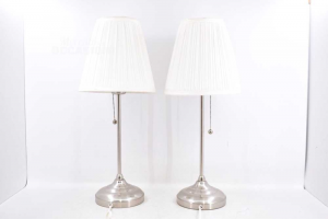 Pair Abat-jour With Lampshade White,meccanismo Of Ignition With Cordino H 55 Cm