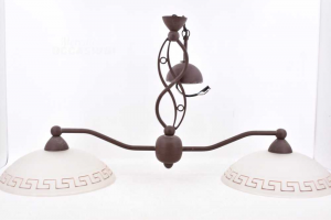 Chandelier Double With Glass Bell Decoration Brown Length 90 Cm