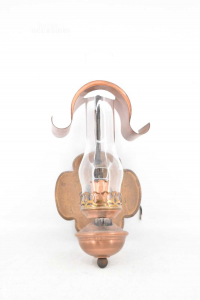 Glass Lamp And Copper Antique Height 38 Cm