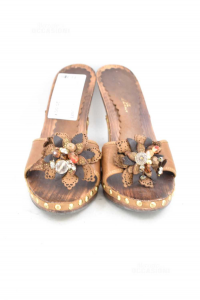 Sandals Woman Water Strong Brown Flower In Front Size 37