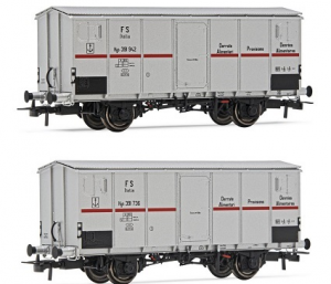 HR6562 FS, set di 2 carri refrigerati a 2 assi Ifms, cassa metallica, sagoma inglese, livrea argento con striscia rossa, ep. IIIb
