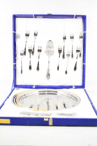 Cutlery Service For Dessert Gottinghen + Tray Steel Laminated Gold New