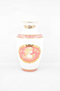 Vase Ceramic Flower Holder Type Limoges White Golden Pink 30 Cm