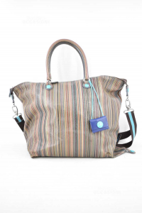 Bag Woman Gabs In True Leather Lines Multicolor With Shoulder Strap 40 Cm Diameter
