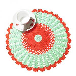 Centrino verde chiaro e arancione ad uncinetto 29 cm - Crochet by Patty