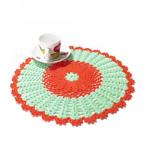 Centrino verde chiaro e arancione ad uncinetto 29 cm - Crochet by Patty
