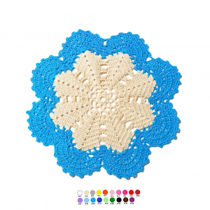 Centrino turchese e beige rotondo ad uncinetto 23 cm - Crochet by Patty