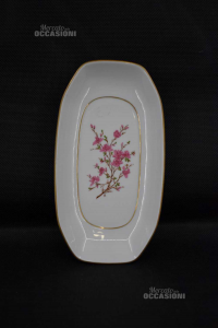 Vassoio Svuota Tasche In Ceramica Limoges Fiori Rosa 24x13 Cm