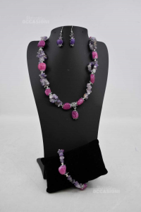 Necklace Bracelet And Earrings In Stone Hard Purple