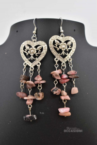 Earrings Pendants Heart With Jewels Pink The