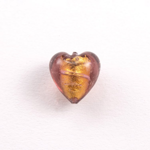 Perla cuore in vetro di Murano 15 mm. Vetro rosa, foglia oro sommersa e foro passante per bigiotteria