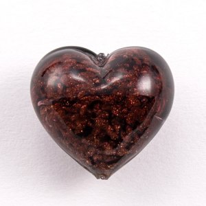 Perla cuore in vetro di Murano 30 mm. Vetro ametista scuro e avventurina e foro passante per bigiotteria.