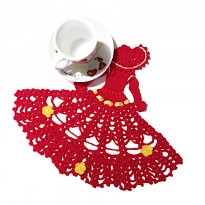 Centrino dama rosso e giallo ad uncinetto 30x24 cm - Crochet by Patty