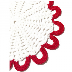 Centrino bianco e rosso rotondo ad uncinetto 21.5 cm - Crochet by Patty