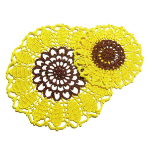 Centrino girasole giallo e marrone con sottobicchieri ad uncinetto - Crochet by Patty