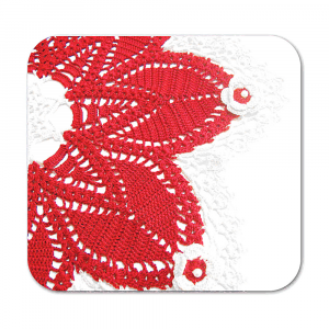 Centrino rosso e bianco con fiori ad uncinetto 45 cm - Crochet by Patty