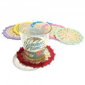 Sottobicchieri beige con bordo colorato ad uncinetto 11.5 cm - 6 PEZZI - Crochet by Patty