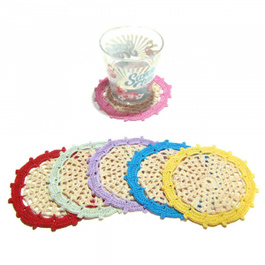 Sottobicchieri beige con bordo colorato ad uncinetto 11.5 cm - 6 PEZZI - Crochet by Patty