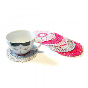 Sottobicchieri rosa e grigio ad uncinetto 11.5 cm - 6 PEZZI - Crochet by Patty