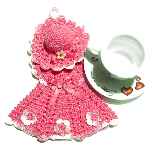 Presina vestito rosa scuro ad uncinetto 16x14 cm Crochet by Patty