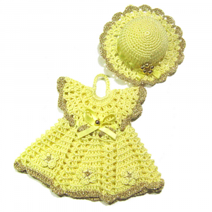 Presina vestitino crema e oro con cappello ad uncinetto - Crochet by Patty