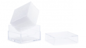 Scatola di plastica trasparente con schiuma bianca, 25 x 25 x 16 mm