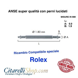 2 ANSETTE Tipo Rolex 19 mm Dia. 1,8mm super qualità con perni lucidati - Swiss Made