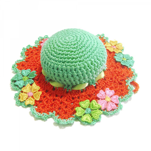 Cappellino puntaspilli acquamarina e arancione ad uncinetto 13.5 cm - Crochet by Patty