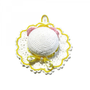 Cappellino puntaspilli bianco e giallo ad uncinetto 13.5 cm - Crochet by Patty