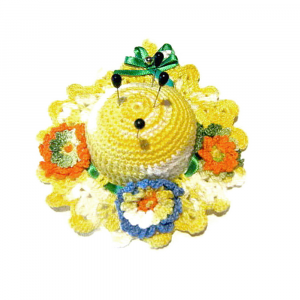 Cappellino puntaspilli giallo sfumato ad uncinetto 11.5 cm - Crochet by Patty
