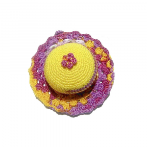 Cappellino puntaspilli giallo e viola ad uncinetto 11 cm - Crochet by Patty