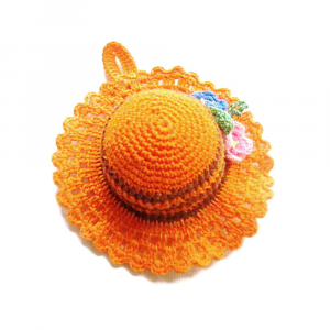 Cappellino puntaspilli arancione e marrone ad uncinetto 10 cm - Crochet by Patty