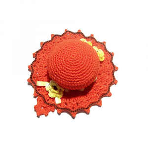 Cappellino puntaspilli arancione e giallo ad uncinetto 11 cm - Crochet by Patty